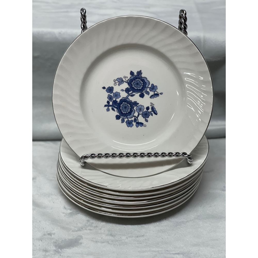 Royal Heritage Blue Floral Bread and Butter Plates Set of 8 Fine China 6.25" - Picture 1 of 3